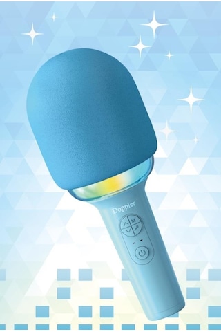 Doppler Rainbow Mavi Karaoke Mikrofonu Ledli Ses Değiştirme Özellikli Işıklı Yeni
