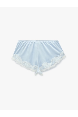 Koton Beli Lastikli Rahat Kalıp Dantelli Saten Şort Pijama Altı Mavi 6slk80057mw