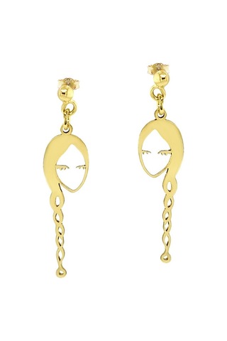 14 Ayar Altın Örgü Saçlı Kız Küpe