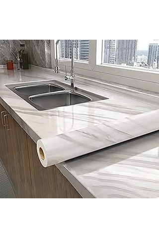 Jenerik Açık Mermer Desenli Yapışkanlı Kaplama Kağıdı Büyük Boy 5 Metre