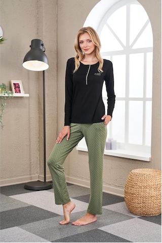 PJS 23521 Kadın Patlı Puanlı Pijama Takım Yeşil