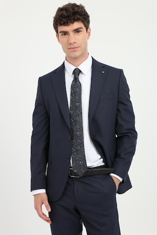 Dufy Erkek Slim Fit Mono Yaka Lacivert Armürlü Takım Elbise-26168