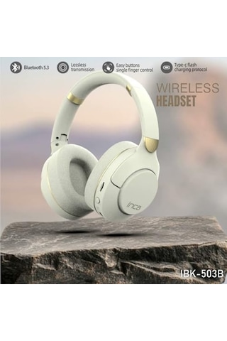 Ibk-503b Kablosuz 5.3 Bluetooth Hafıza Kart Destekli Kulak Üstü Kulaklık Beyaz 12 Saat Pil Ömrü 400mah Dahili Pil