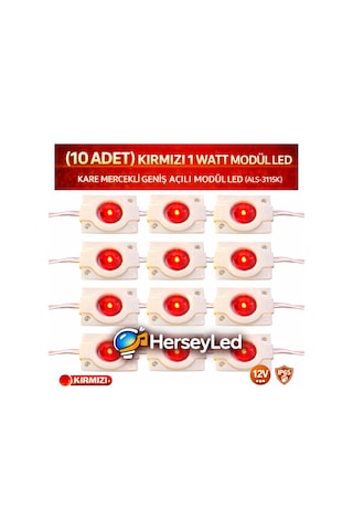 10 Adet Kırmızı 5630 X 1 Led Kare Mercekli Geniş Açılı Modül Led Kırmızı