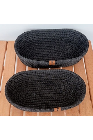 2'li Ev Banyo Oval Hasır Sepet Antrasit Jüt Kordon İp Örme Dikiş Çok Amaçlı Havlu Düzenleyici Organizer Antrasit