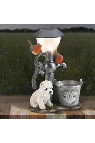 Güneş Enerjili Işıklı Tırmanan Köpek Bahçe Heykeli, Dış Mekan Reçinesi