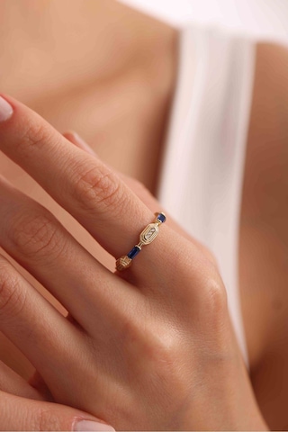 Lacivert Baget Taşlı Heritage Minimal Yüzük Gianfranco