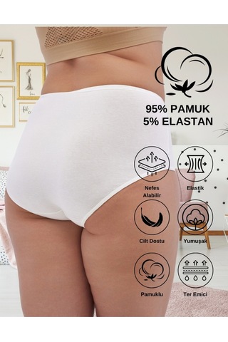 Kadın Büyük Beden Külot Battal Full Brief, Yüksek Bel 5xl, 6xl, 7xl 5 Farklı Renk 1 Pakette Siyah-Beyaz-Ten