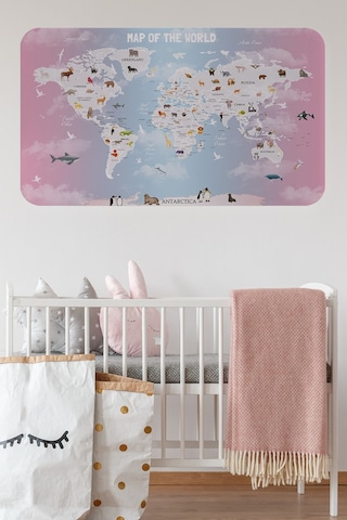 Eğitici Dünya Haritası Dünya Atlası Çocuk Ve Bebek Odası Duvar Sticker-85x130-3801 Çok Renkli
