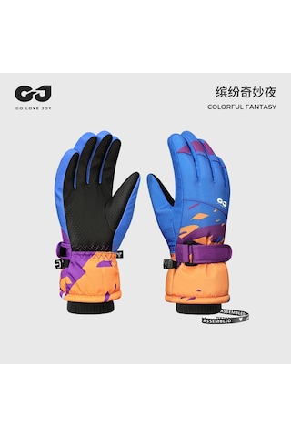 Çocuklar Kayak Eldivenleri Kız Erkek Su Geçirmez Rüzgar Dayanıklı Kalın Bebek Kar Eldivenleri Oynar Mavi