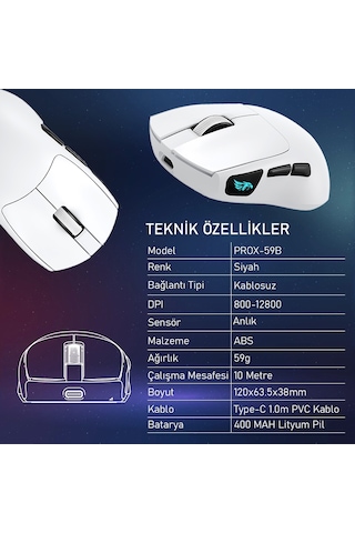 Gameagle PROX-59W Ultra Hafif Kablosuz 3 Mode Optik Oyuncu Mouse