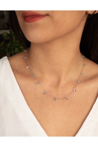 Doğan Diamond 925 Ayar Gümüş 14 Ct Yarı Değerli Doğal Blue Topaz Minimal Damla Taş Kolye - Collezione Azur