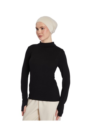 Kadın Organik Parmak Geçmeli Balıkçı Yakalı Body Siyah