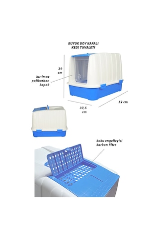 Pribor Kedi Başlangıç Seti Kapalı Tuvaletli Lüx 20 Parça Mavi Lacivert