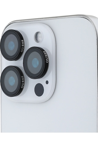 Apple Uyumlu iPhone 16 Pro Max Guess Lisanslı Metal Kamera Lens Koruyucu Siyah