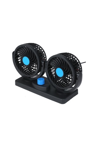 Maiyame 12v Usb İki Başlı Soğutma Fanı - 360 Derece Dönebilen, 2 Hızlı, Ev Ve Araç İçin Sessiz Soğutucu - Mavi Siyah
