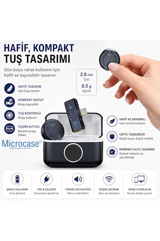 Microcase Kablosuz Yaka Mikrofonu Type-c Telefon Uyumlu Gürültü Engelleyici Şarj Kutulu Mikrofon - Al5771