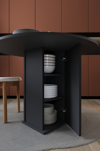 Modern Dolaplı 4 Kişilik Mutfak Yemek Masası %100 Mdf Mutfak Yemek Odası Masası Ym04 Antrasit