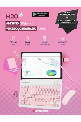Mpia M20 6 GB 128 GB IPS 10.1" Tablet + Klavye + Mouse + OTG + Kalem + Kulaklık + Taşıma Kılıfı