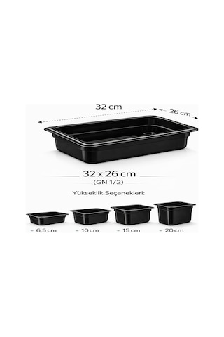 1/2 Gn Siyah Polikarbon Gastronom Küvet 32x26 Cm 15 Cm Derinlik