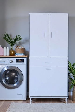 Eliusta Reli Dolap Beyaz Çok Kullanımlı 80 Cm Eninde Banyo Dolabı 80x171x32,5 Cm 2 Kapak 6 Raf Dolap Beyaz