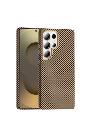 Zore Samsung Galaxy Uyumlu S25 Ultra Kılıf M-safe Şarj Özellikli Karbon Fiber Görünümlü Omsy Gros Kapak - Desert Titanyu Desert Titanyum