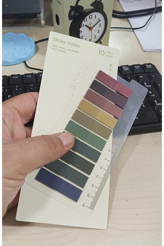 10 Renkli Cetvelli Şeffaf İndeks Sticker Retro Koyu Pastel Kitap İşaretleyici Yapışkanlı Not 200 Yaprak Çok Renkli