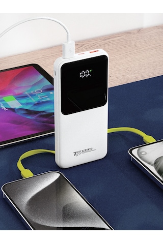 7go Gpw-06 10000mah Pd22.5w Hızlı Şarj Powerbank Beyaz Dahili Type-c & Lightning Kablo Dijital E BEYAZ