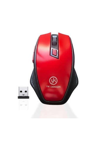 Kırmızı Renkli Baş Parmak Destekli Ergonomik Sessiz Kablosuz Mouse Usb Alıcılı, Ofis Ve Oyun İçin Konforlu Standart
