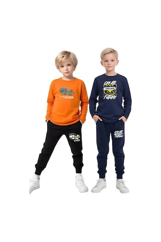 2li Erkek Çocuk Baskılı Sıfır Yaka Mevslimlik Alt-üst Takım Turuncu - Lacivert