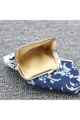 Mavi Bozuk Para Cüzdanı Vintage Seladonlar Bozuk Para Çantası Tuval Mini Küçük Çanta Kadın Çanta Mavi