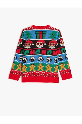 Koton Yılbaşı Kazağı Noel Baba Desenli Bisiklet Yaka Uzun Kollu Multıcolor 5wkb90011tt Mavi