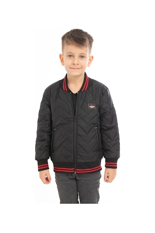 Erkek Çocuk Siyah Kolej Yaka İçi Astarlı Su Ve Rüzgar Geçirmez Fermuarlı Cep Mont Siyah