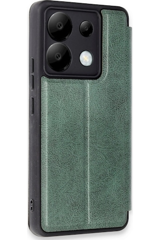 Redmi Note 13 Pro 5g Kapaklı Kılıf İçi Süet Kaplı Ve Kartlıklı Pu Deri Kapak Ryc/flip Cover Koyu Yeşil