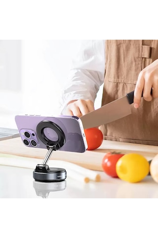 Kilifone - Telefon Tutucu K007 Pro 360 Derece Dönebilen Vakum Özellikli Magnetik Telefon Tutucu - Siyah - T36975 Siyah