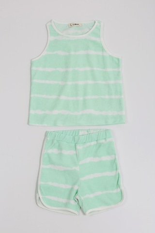 Luess Unisex Çocuk Batik Desenli Havlu Alt Üst Takım - Yeşil 2-3 Yaş 7-8 Yaş Yeşil