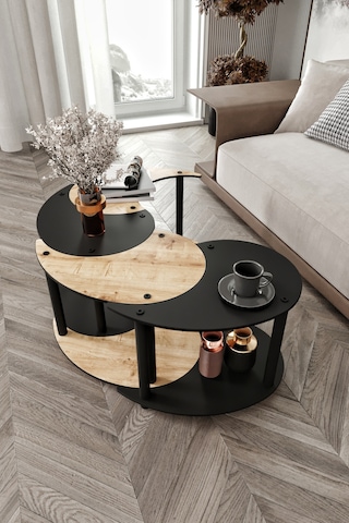 Yin Yang Unıty Serenıty Orta Sehpa 4 Lü Siyah Meşe 70 Cm