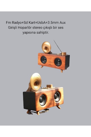 Retro Gramafon Bluetooth Hoparlör Çift Stereo Sesli Fm Radyo Destekli -