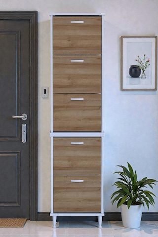 Eliusta Store Ayaklı Meşe Ayakkabılık 52 Cm Kapı Önü/giyim Odası/antre Uyumlu Ayakkabılık 52x205x26 Cm Meşe