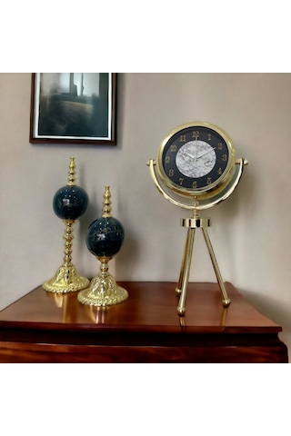 Gold Metal Ofis Salon Otel Ayaklı Masa Saati 45 Cm M20