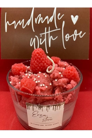 El Yapımı Candles Strawberry Cupcake Çilekli Mum Aromaterapi Koku 001