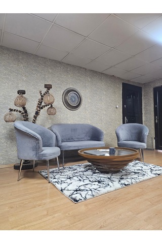 Zafir Teddy Takım Krom Kaplama Sivriltme Ayak Çay Seti Koltuk - Berjer , Balkon, Salon, Ofis Gri