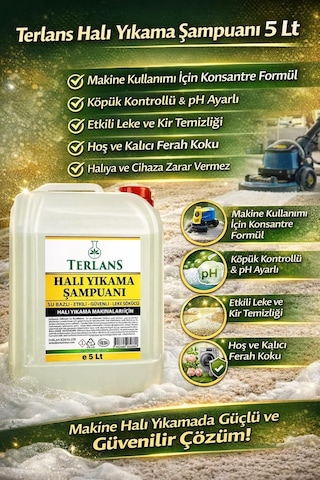 Terlans Parfümlü Halı Yıkama Şampuanı, 5 Lt Makine İçin Köpük Ve Ph Ayarlı Konsantre Şampuan