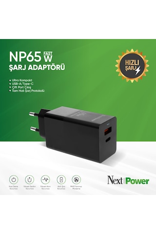 NextPower NP65W Hızlı Şarj Adaptörü