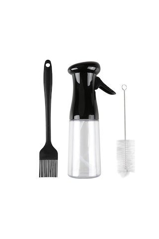 Fosenze Siyah Plastik Yağ Spreyi - 200ml Kontrollü Yağlama, Pişirme/grill İçin + Yağ Fırçası Ve Temizlik Fırçası Seti Siyah