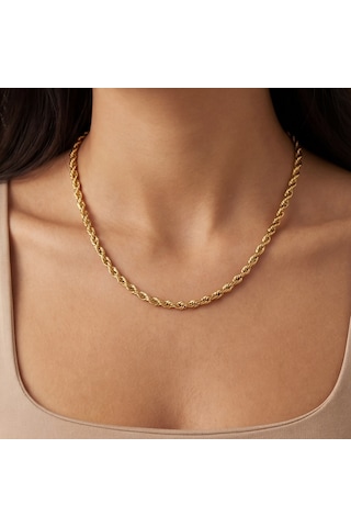 Ferizz Ferizz Altın Kaplama 4Mm Kalınlıkta Unisex Burgu Zincir Gümüş