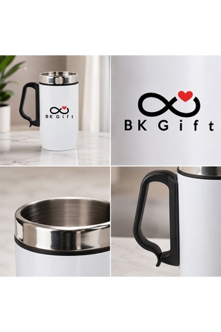 Logonuza Özel 5 Adet 5304 Çelik Kupa 240 Ml Kilitli Kapaklı Kurumsal Termos Mug Beyaz