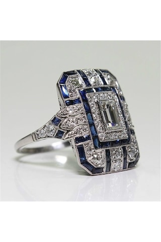 Luxury Square Women Crystal Zircon Engagement Ring, Ring Size:9 Red Çok Renkli