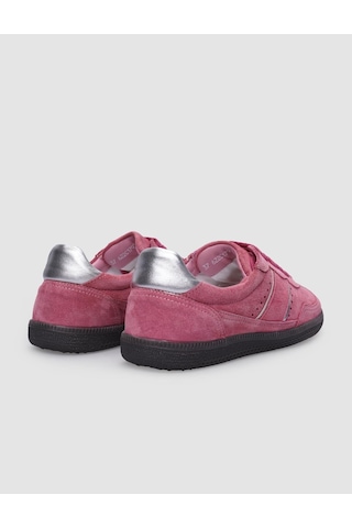 %100 Hakiki Deri Pembe Süet Bağcıklı Kadın Sneaker Pembe
