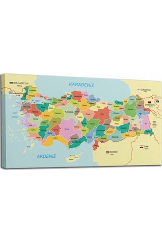 Doğaltercih Türkiye Haritası Kanvas Tablo Sınır Komşulu Eğitici ve Öğretici Dekoratif Tablo 3096